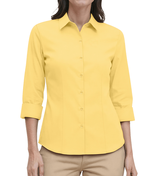 Blue Generation Women’s Fine Line Twill 3/4 Sleeve Shirt - Embroidered in Maize