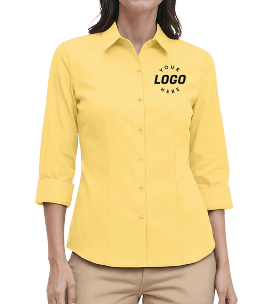 Blue Generation Women’s Fine Line Twill 3/4 Sleeve Shirt - Embroidered in Maize