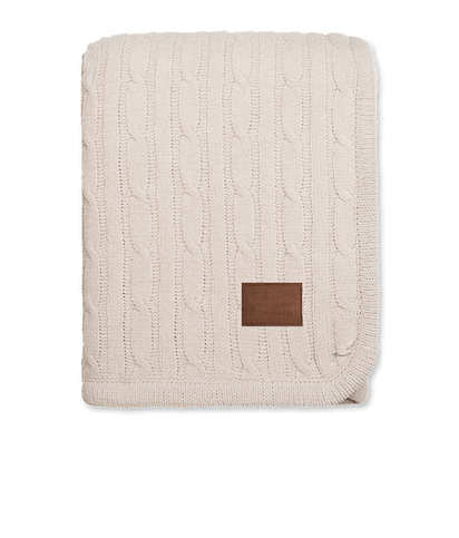 Debossed Kanata Cable Knit Lambswool Blanket - Cream