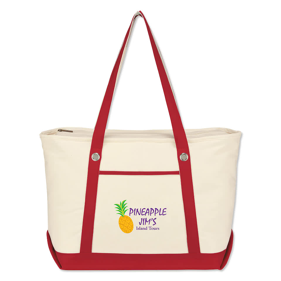 Large Cotton Canvas Zippered Tote Bag with Grommets