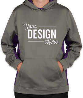 Sport-Tek Colorblock Performance Pullover Hoodie - Color: Dark Smoke Grey / Purple