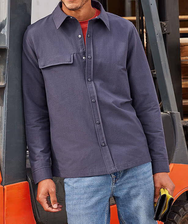 Harriton Flex Twill Long Sleeve Overshirt - Embroidered