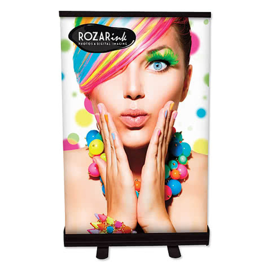 Full Color 25" x 39" Retractable Tabletop Banner in White