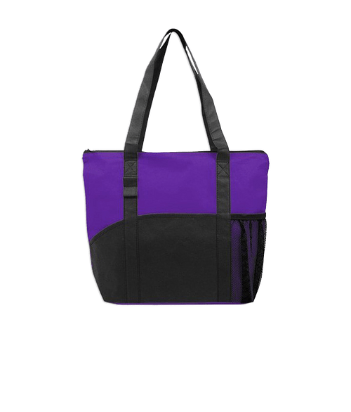 Full Color Poly Pro Medium Two-Tone Pocket Tote Bag in Purple/Black