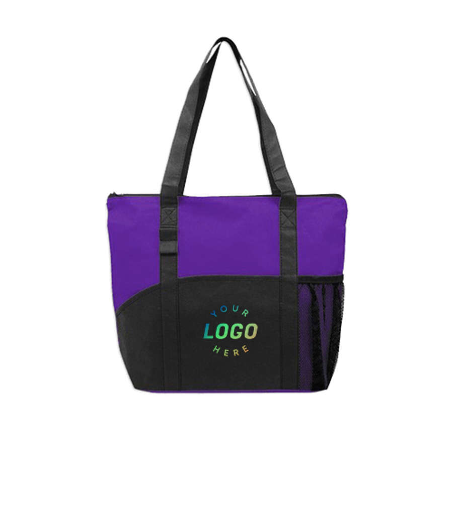 Full Color Poly Pro Medium Two-Tone Pocket Tote Bag in Purple/Black