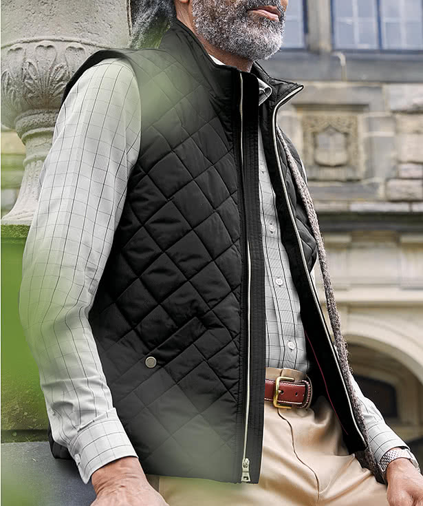 Brooks Brothers Quilted Soft Shell Vest - Faux Leather Patch