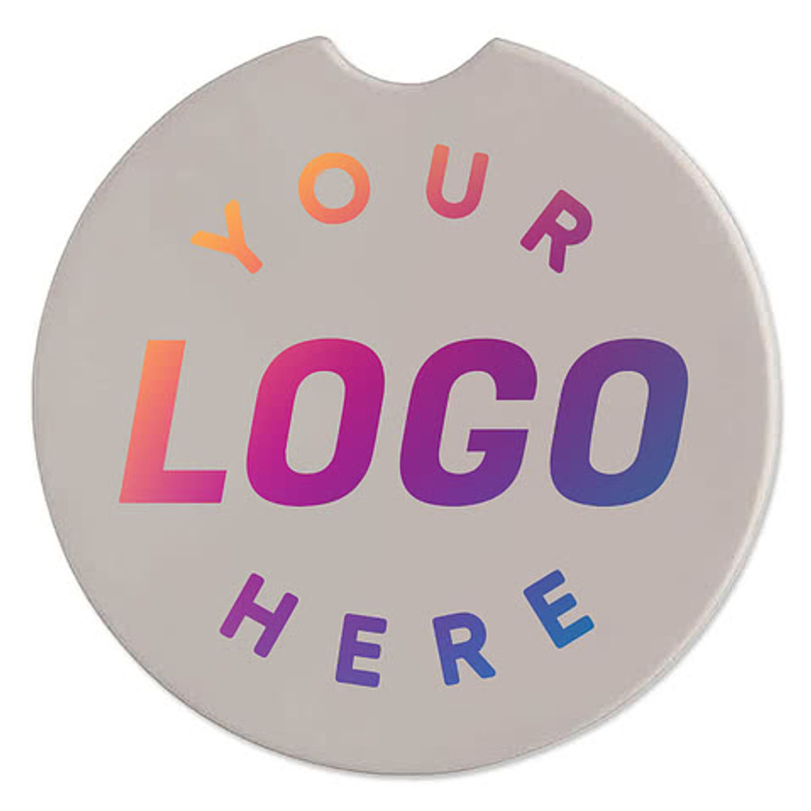 Full Color Round Absorbent Stone Car Coasters (Set of 2) in Cream