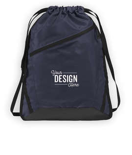 Port Authority Adjustable Strap Contrast Zipper Drawstring Bag - Color: True Navy / Black