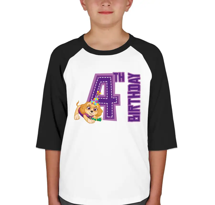 Paw Patrol - Birthday Skye - 4th Birthday - Sport-Tek Youth Raglan T-shirt