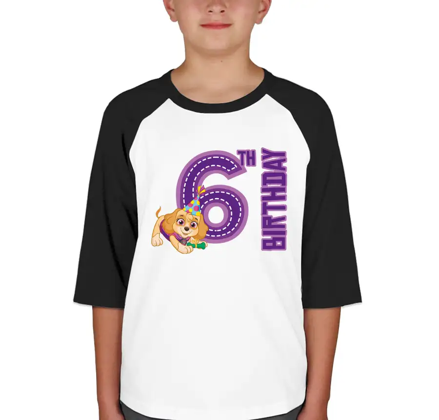 Paw Patrol - Birthday Skye - 6th Birthday - Sport-Tek Youth Raglan T-shirt