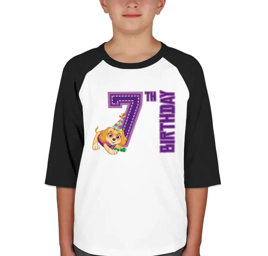 Paw Patrol - Birthday Skye - 7th Birthday - Sport-Tek Youth Raglan T-shirt