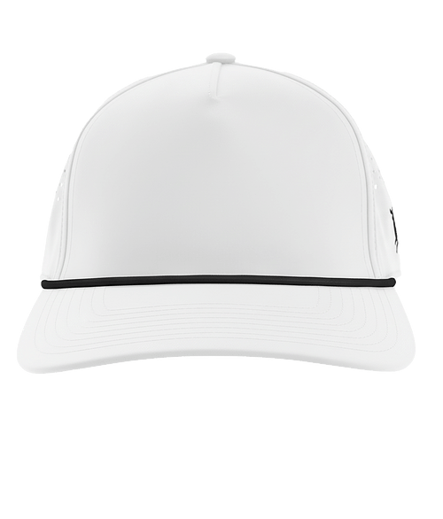 Branded Bills Bare Rope Curved UPF 50+ Performance Baseball Hat in WHITE WITH BLACK