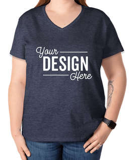 Gildan Women's 100% Cotton V-Neck T-shirt - Color: Heather Navy