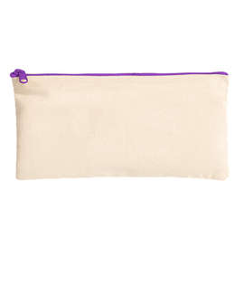 Large Natural Canvas Pouch with Colored Zipper - Color: Natural / Purple