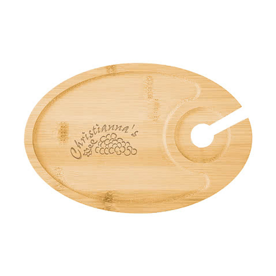 Laser Engraved Wine & Dine Recessed Bamboo Tray with Wine Glass Holder in FSC BAMBOO