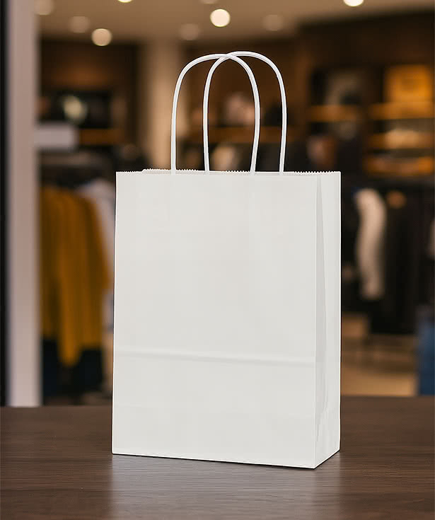 Full Color Medium White Kraft Paper Shopper Bag