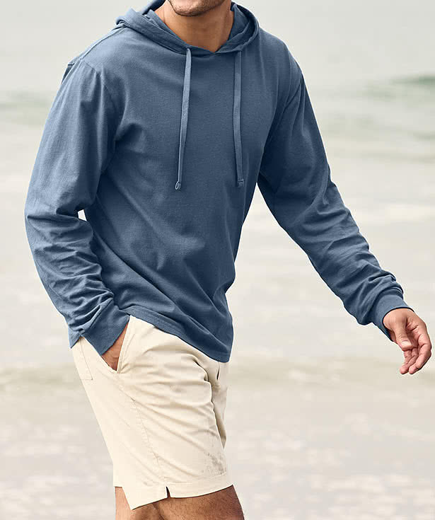 Port & Company Beach Wash Garment-Dyed Hooded Long Sleeve T-shirt