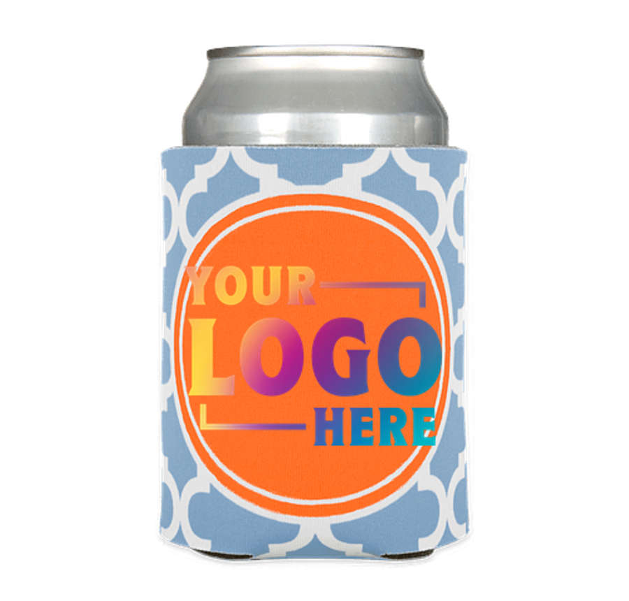 Full Color Moroccan Tile Foldable Can Cooler in Sky Blue / Team Orange