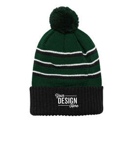 Richardson Stripe Cuffed Beanie - Color: Dark Green / Black / White