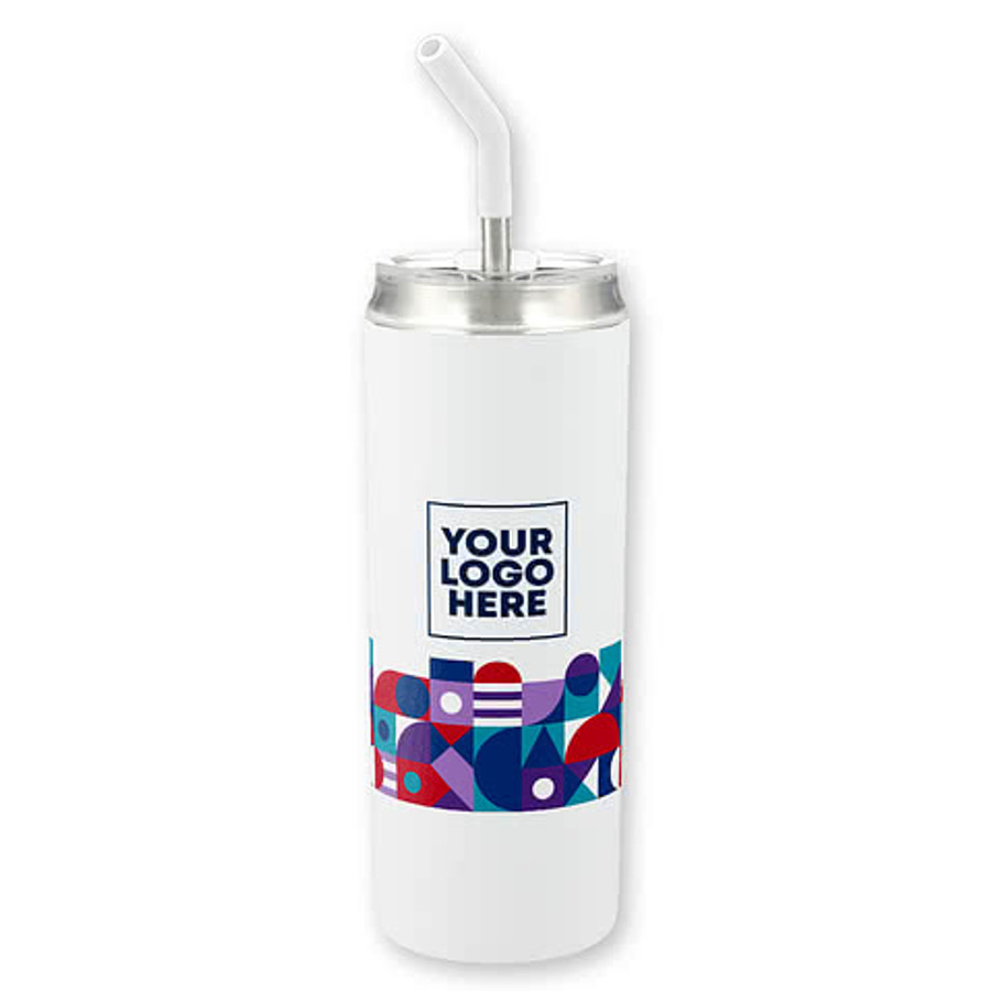 Abstract Modern 20 oz. Marka Copper Vacuum Insulated Tumbler with Straw in White / Gem