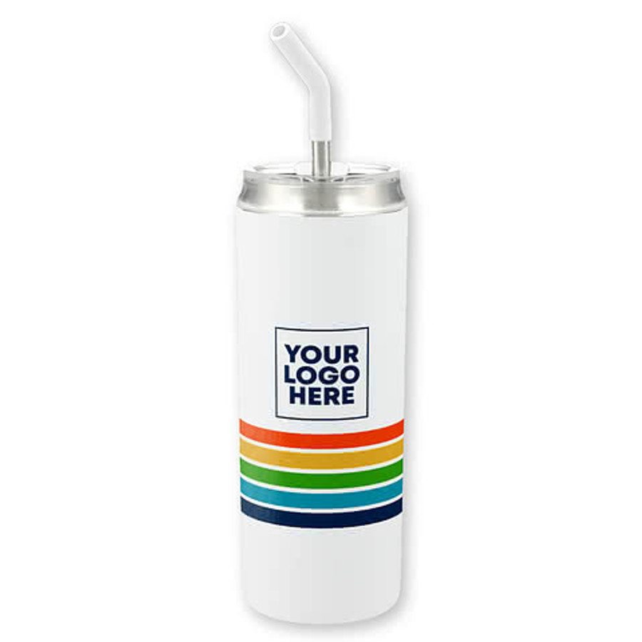 Retro Stripe 20 oz. Marka Copper Vacuum Insulated Tumbler with Straw in White / Rainbow