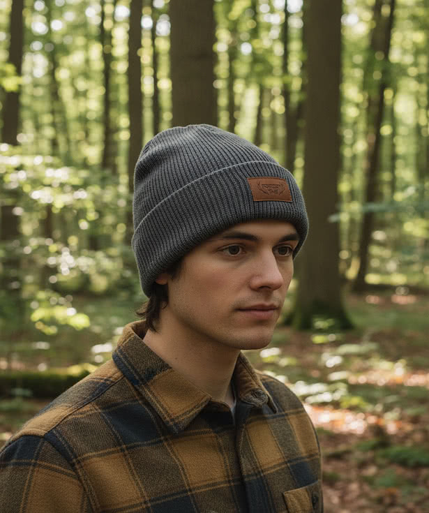 Acrylic Cuffed Rectangle Patch Beanie - Debossed