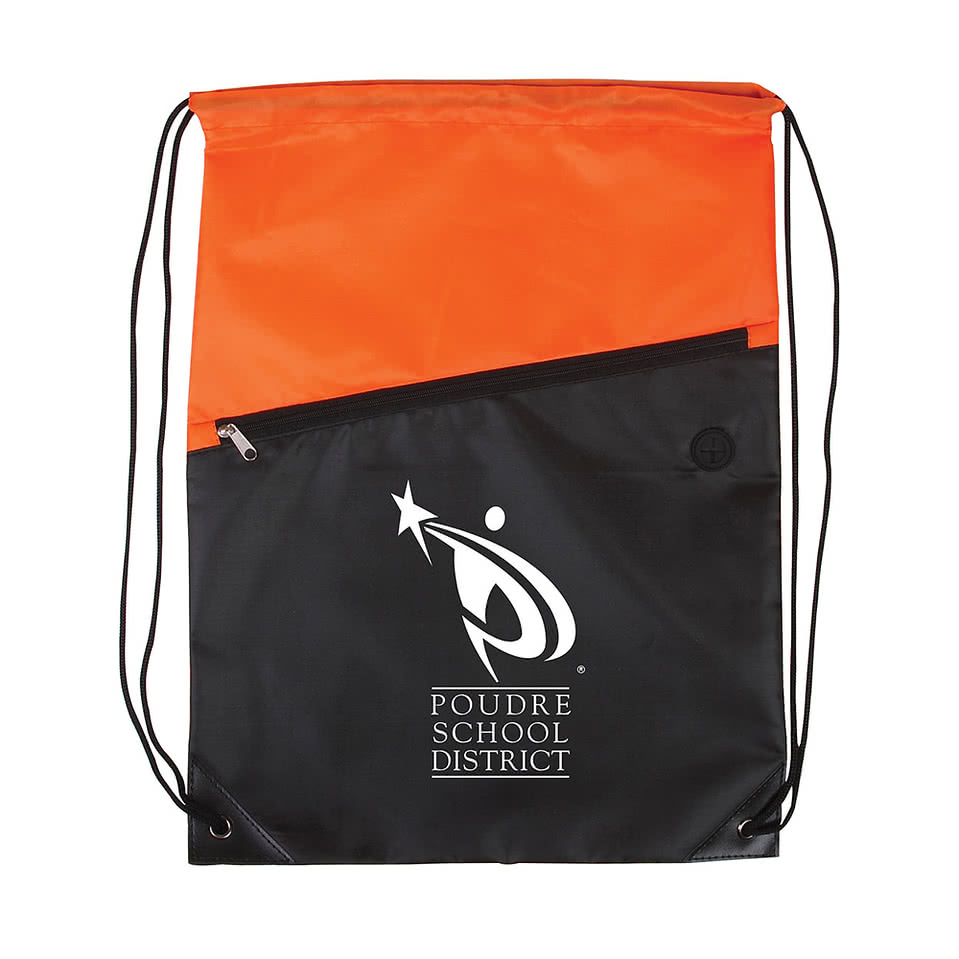 Full Color Two-Tone Zippered Drawstring Bag