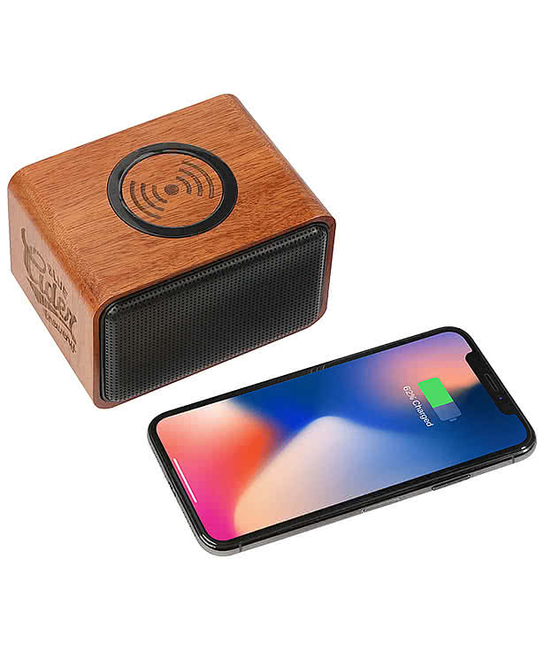 Laser Engraved Wood Portable Bluetooth Speaker with Wireless Charging Pad