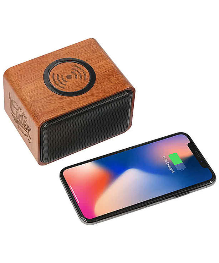 Laser Engraved Wood Portable Bluetooth Speaker with Wireless Charging Pad