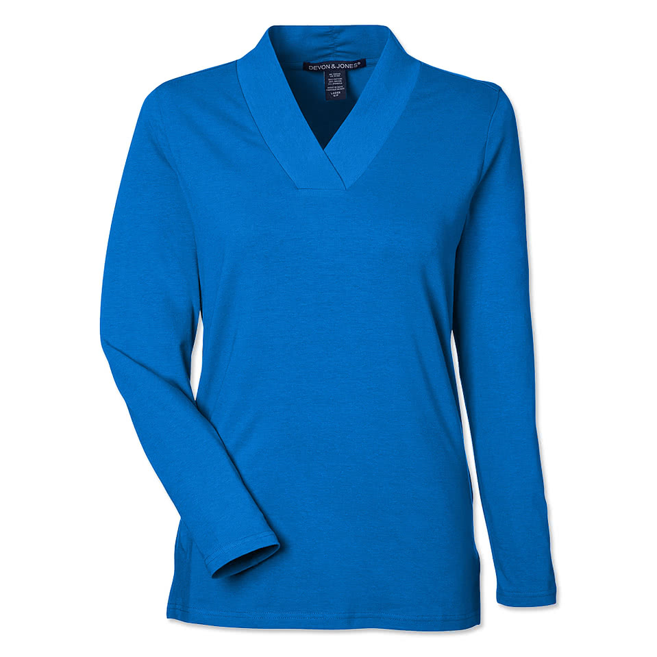 Devon & Jones Women's Raleigh Shawl Collar Long Sleeve Shirt - Embroidered