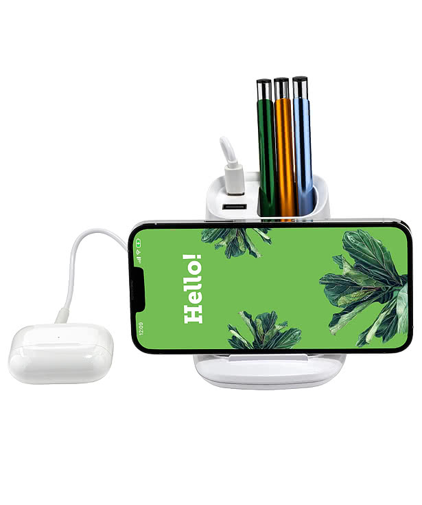 Annex 15W Wireless Charging Stand with Dual Ports & Pen Holder