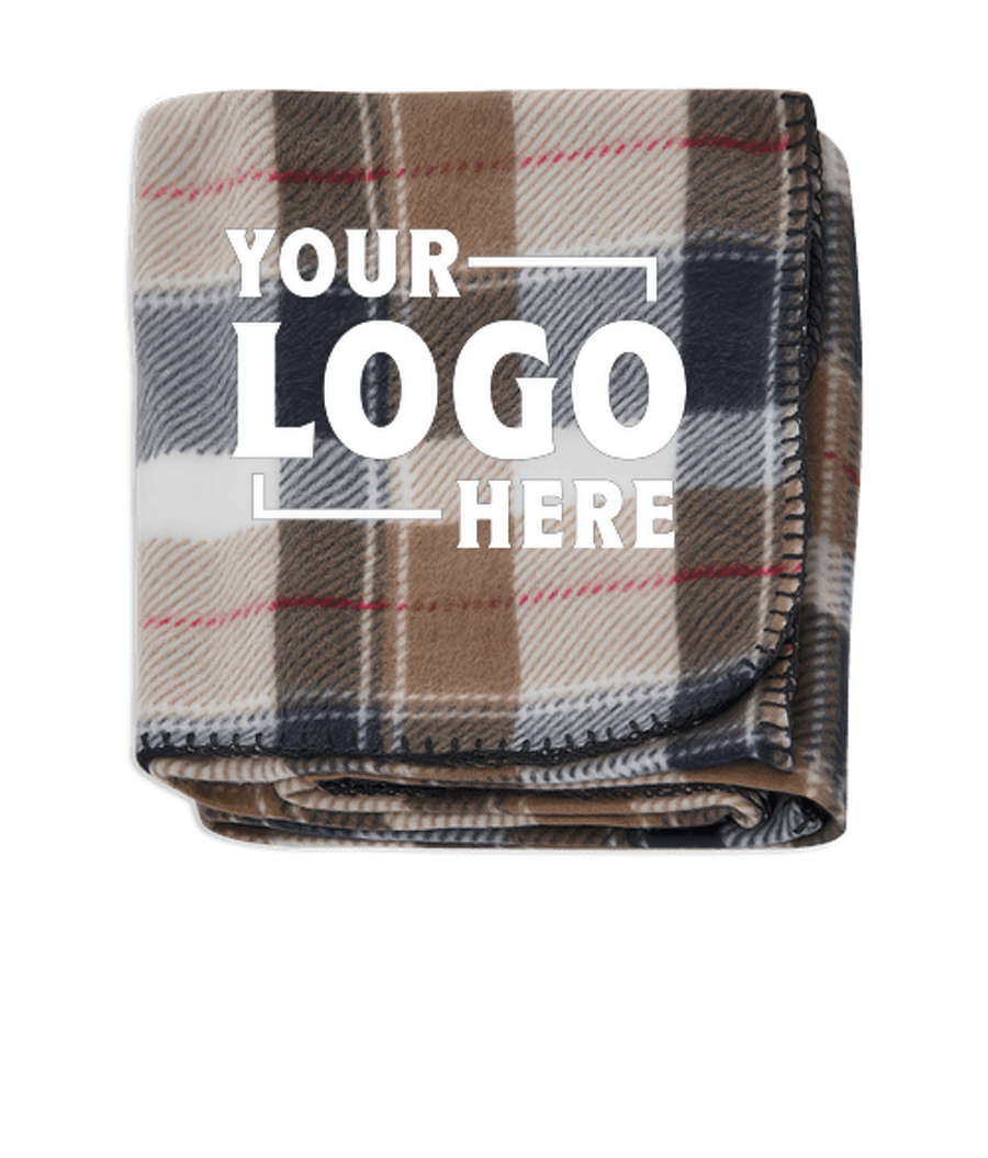 Fraser Fleece Blanket in Khaki with Red