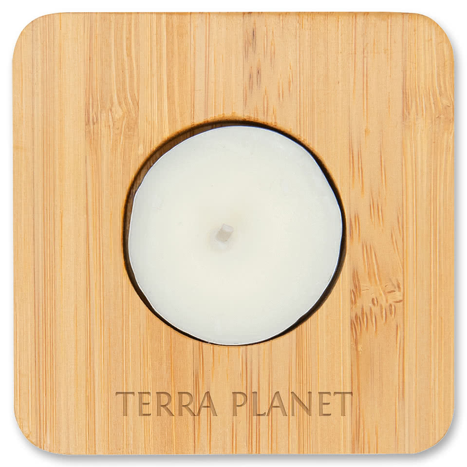 Bamboo Tea Light Candle Holder With Candle