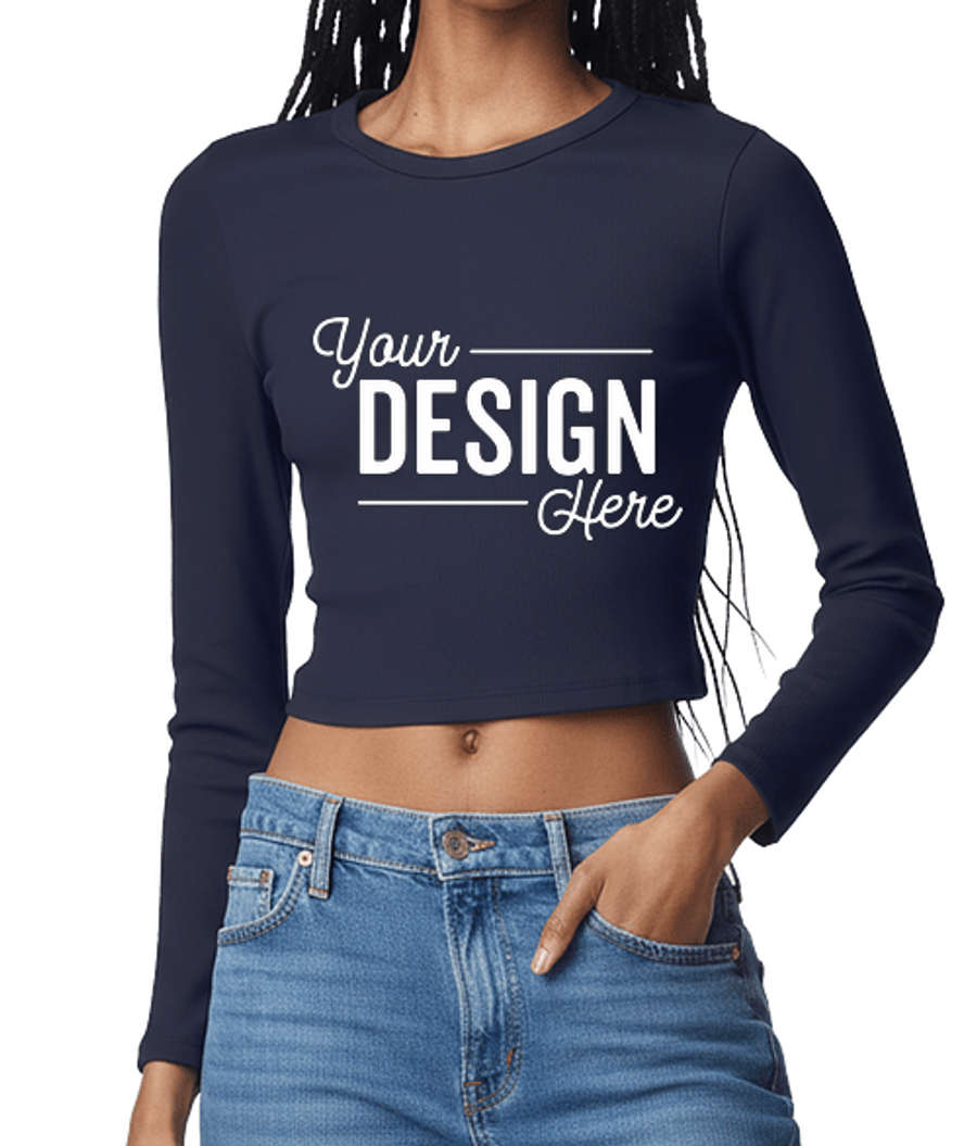 American Apparel Women's Baby Rib Heavyweight Long Sleeve Cropped T-shirt in Navy
