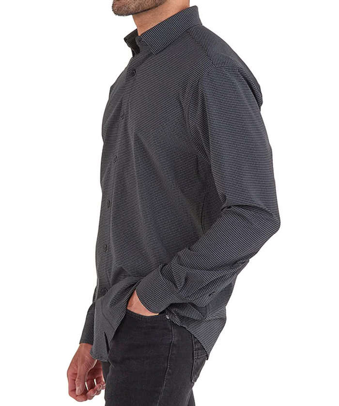 windowpane long sleeve dress shirt Non-Iron Cotton Windowpane Dress Shirt With Contrast Trim - Brown