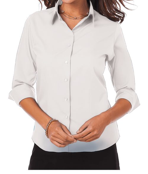 Blue Generation Women's Superblend Poplin 3/4 Sleeve Dress Shirt in White