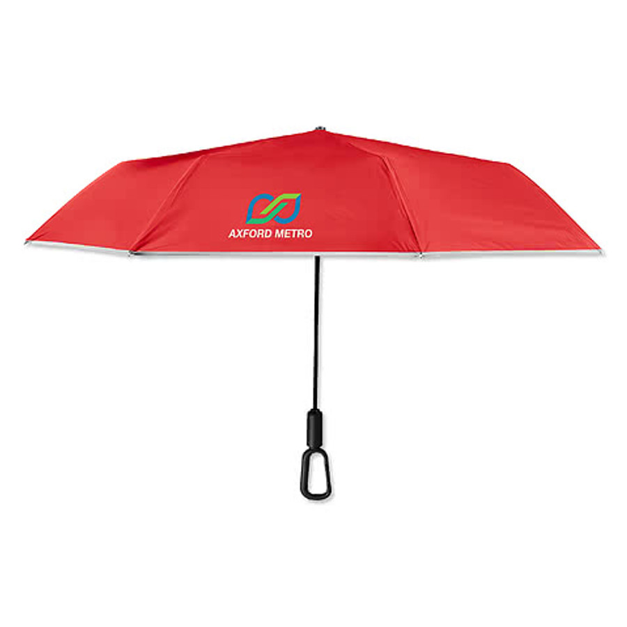 46" Arc Auto Open Reflective Umbrella with Carabiner Handle in Gray