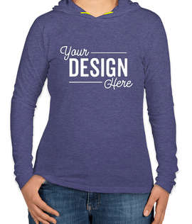 Anvil Women's Hooded Long Sleeve T-shirt - Color: Heather Blue