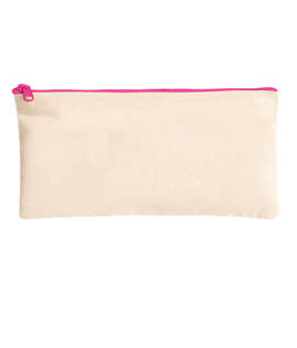 Large Natural Canvas Pouch with Colored Zipper - Color: Natural / Flamingo