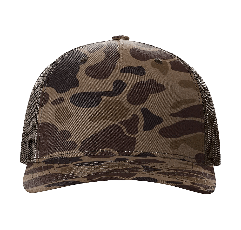 Richardson Camo Pattern Five Panel Trucker Hat-default