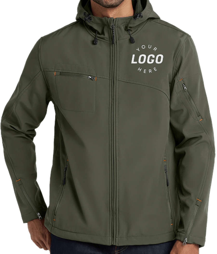Port Authority Textured Hooded Soft Shell Jacket in Mineral Green / Soft Orange