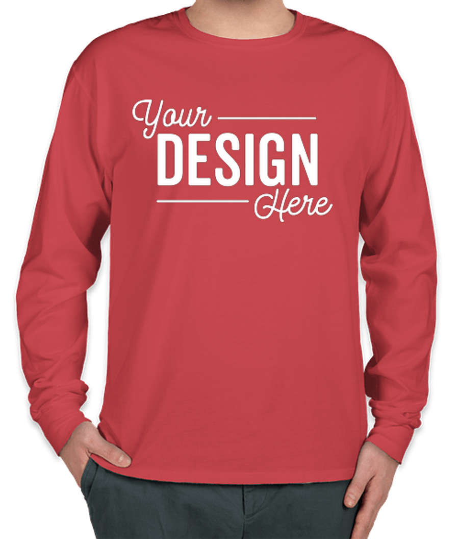 Hanes ComfortWash Garment Dyed Long Sleeve T-shirt in Crimson Fall