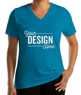 Port & Company Women's Core Cotton V-Neck T-shirt - Color: Neon Blue
