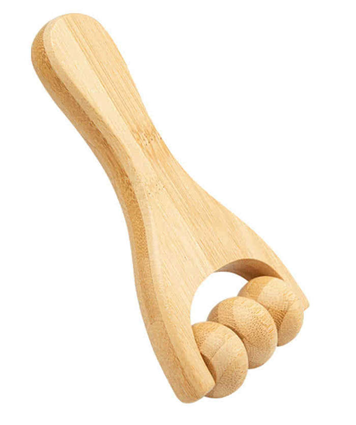 Laser Engraved Bamboo Handheld Massager with Rollers