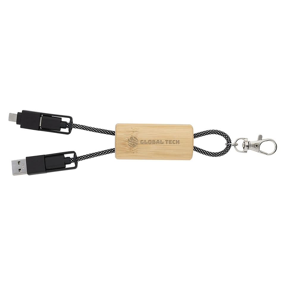 Laser Engraved Bamboo Concealed Charging Cable Keychain