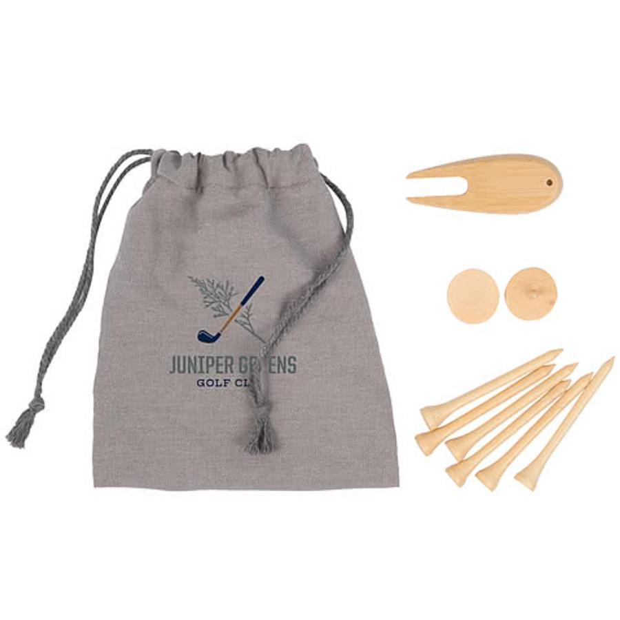 Bamboo Golf Tee Set with Recycled Pouch in Gray