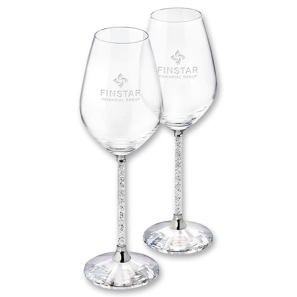 Laser Etched Swarovski Crystalline Wine Glasses (Set of 2)