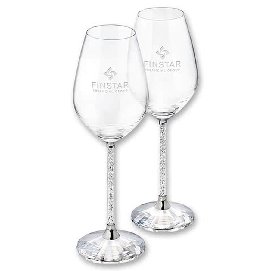 Laser Etched Swarovski Crystalline Wine Glasses (Set of 2)