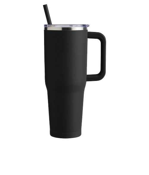 Laser Engraved 40 oz. Harriton Insulated Travel Tumbler with Straw in BLACK