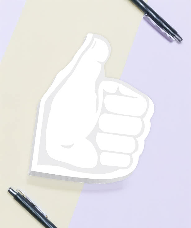 Full Color Thumbs Up Sticky Note - 4" x 3" - 25 sheets/pad (Case of 500)